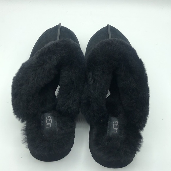 UGG Classic Disquette Black Sheepskin Slippers - Picture 3 of 9